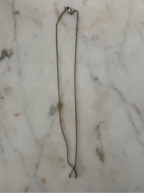 Sterling Tone Wishbone Pendant Necklace - Silver